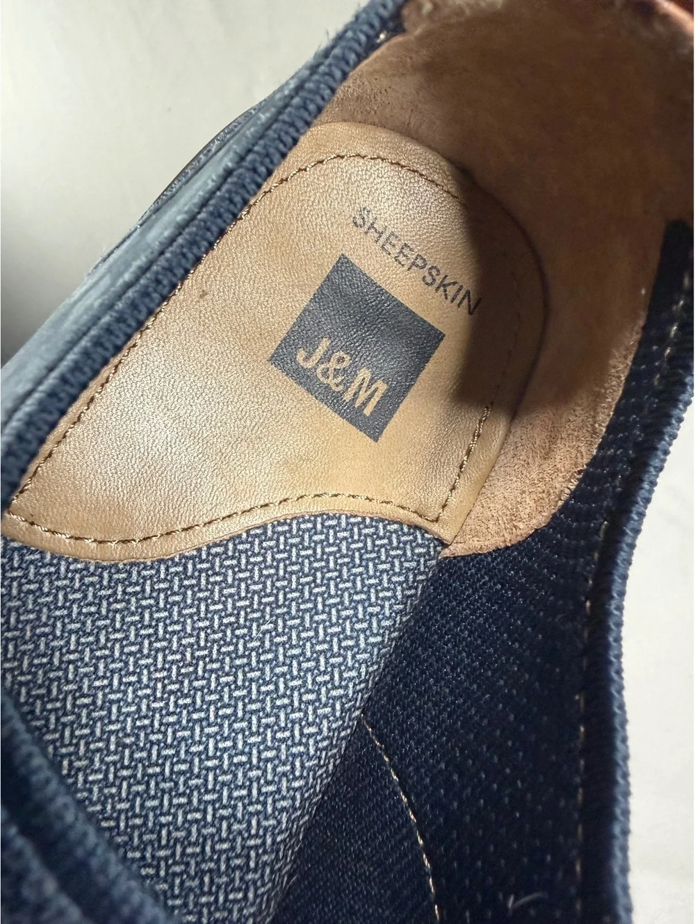 J&M Men's Navy Blue Sheepskin Casual Shoes Size 10